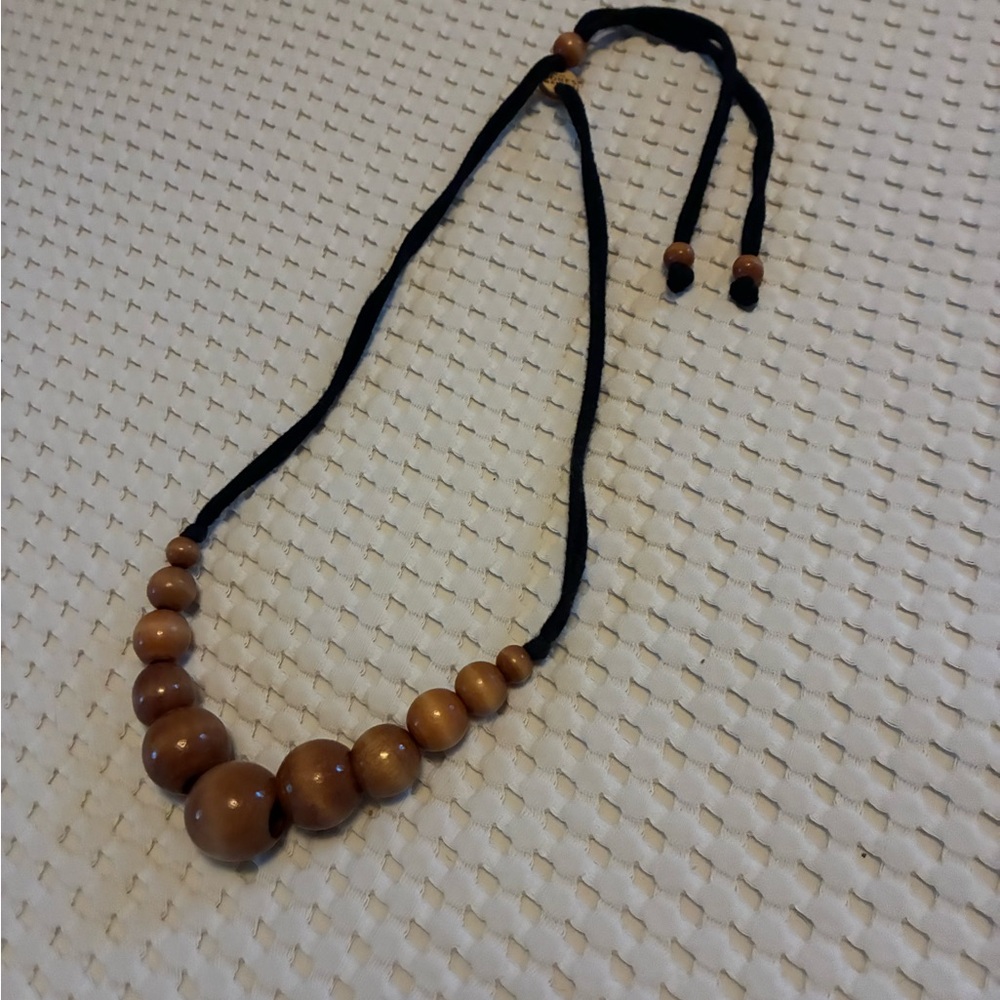 The Jones Market Wooden Bead Necklace with Black Cord